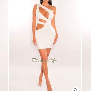 Hot Miami style white one shoulder mini dress in medium